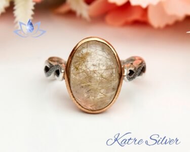 Natural Oval Cut Golden Rutile Quartz Engagement Ring, Yellow Rutilated Quartz Solitaire Ring, One of a Kind Ring, Unique Gift for Wife - Image 3