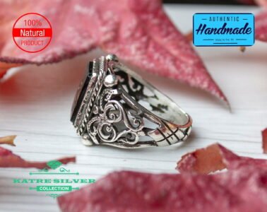 Mens Handmade Ring, Turkish Handmade Silver Men Ring, Ottoman Mens Ring, Black Agate Stone Men Ring, Gift for Him, 925k Sterling Silver Ring - Image 7