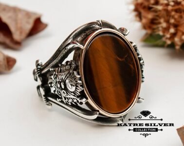 tiger eye turkish mens ring silver 925 handmade