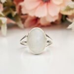 Rainbow Moonstone Ring, Sterling Silver Rings for Women, Boho Simple Ring with Big Stone, Birthstone Gemstone Ring Jewelry - Image 3
