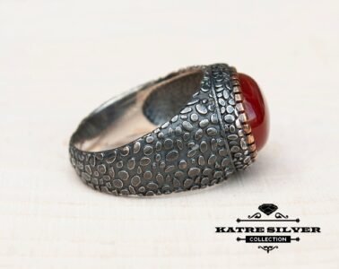 Unique Agate Turkish Mens Ring Silver 925 – Handmade Ottoman Bronze Detail Statement Ring Gift for Him - Image 6