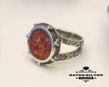 Coral Stone Silver Inlay Ring, Inlay Ring, Mosaic Jewelry, Boho Ring, 925 Silver Ring, Ring Jewelry, Handmade Ring, Gift for Her - Image 4