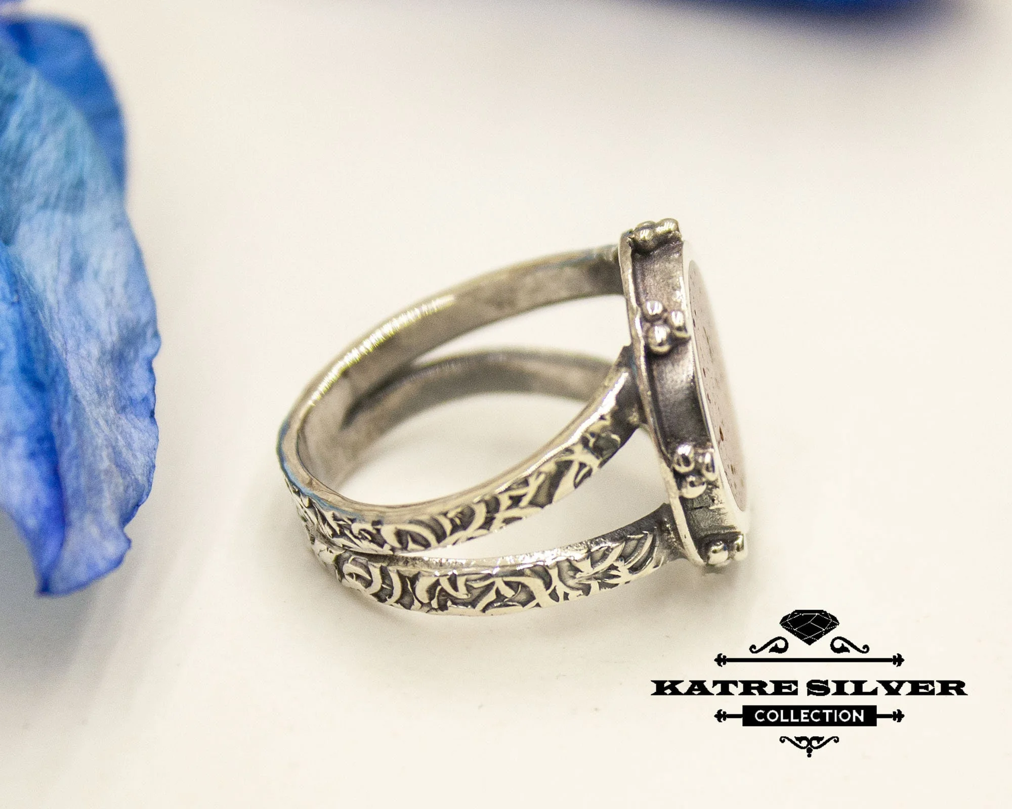 Coral Stone Silver Inlay Ring, Inlay Ring, Mosaic Jewelry, Boho Ring, 925 Silver Ring, Ring Jewelry, Handmade Ring, Gift for Her - Image 7