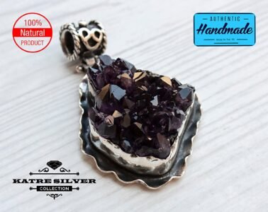 Unique Large Raw Amethyst Pendant Necklace Silver 925 – Handmade Rough Cluster Statement Jewelry Gift for Her - Image 3