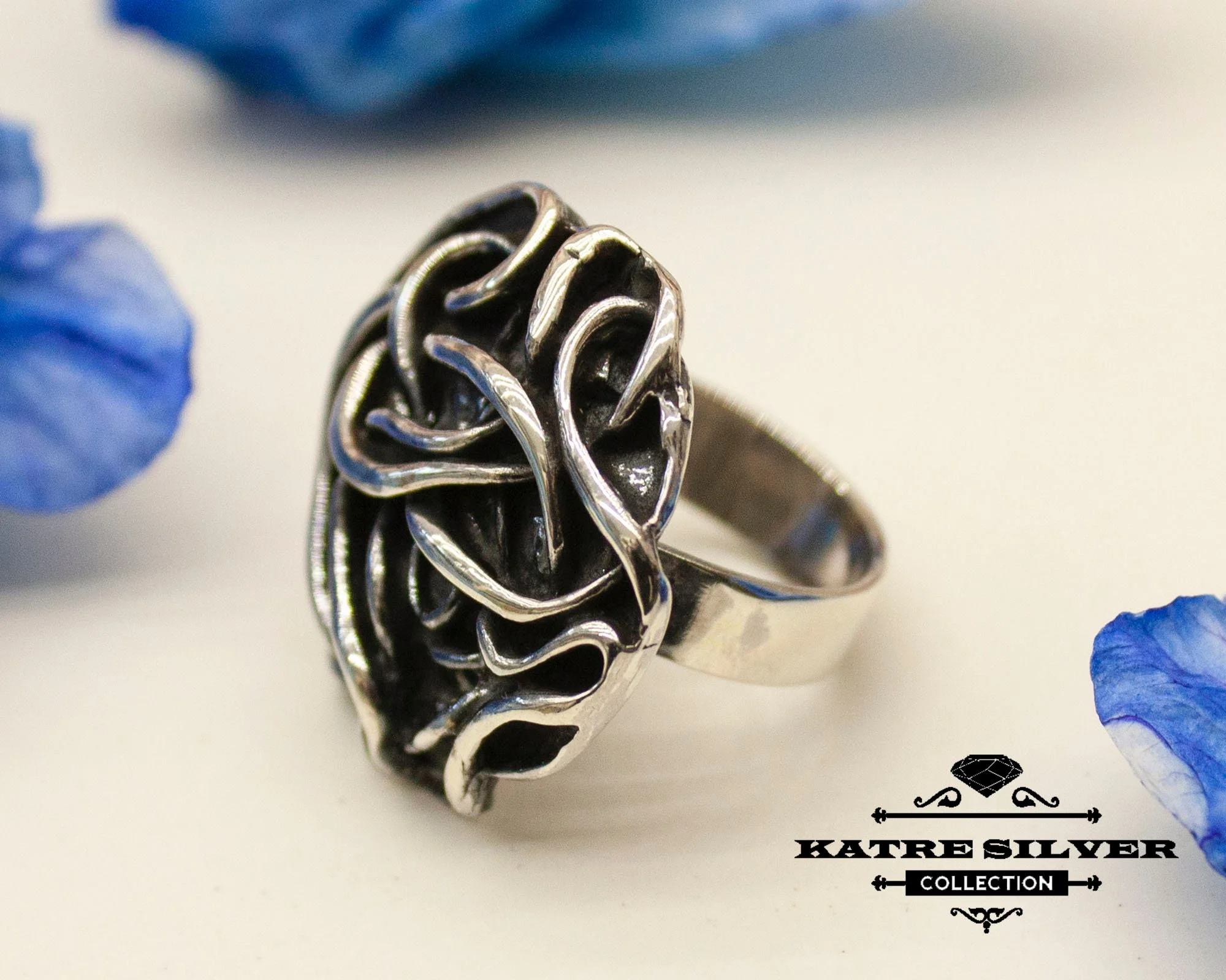 Solid Silver Vintage Ladies Ring, Ladies Fine Jewelry, Black Wire Ring, Authentic Ring, Trendy Ring, Modernist Ring, Silver Ladies Ring - Image 5