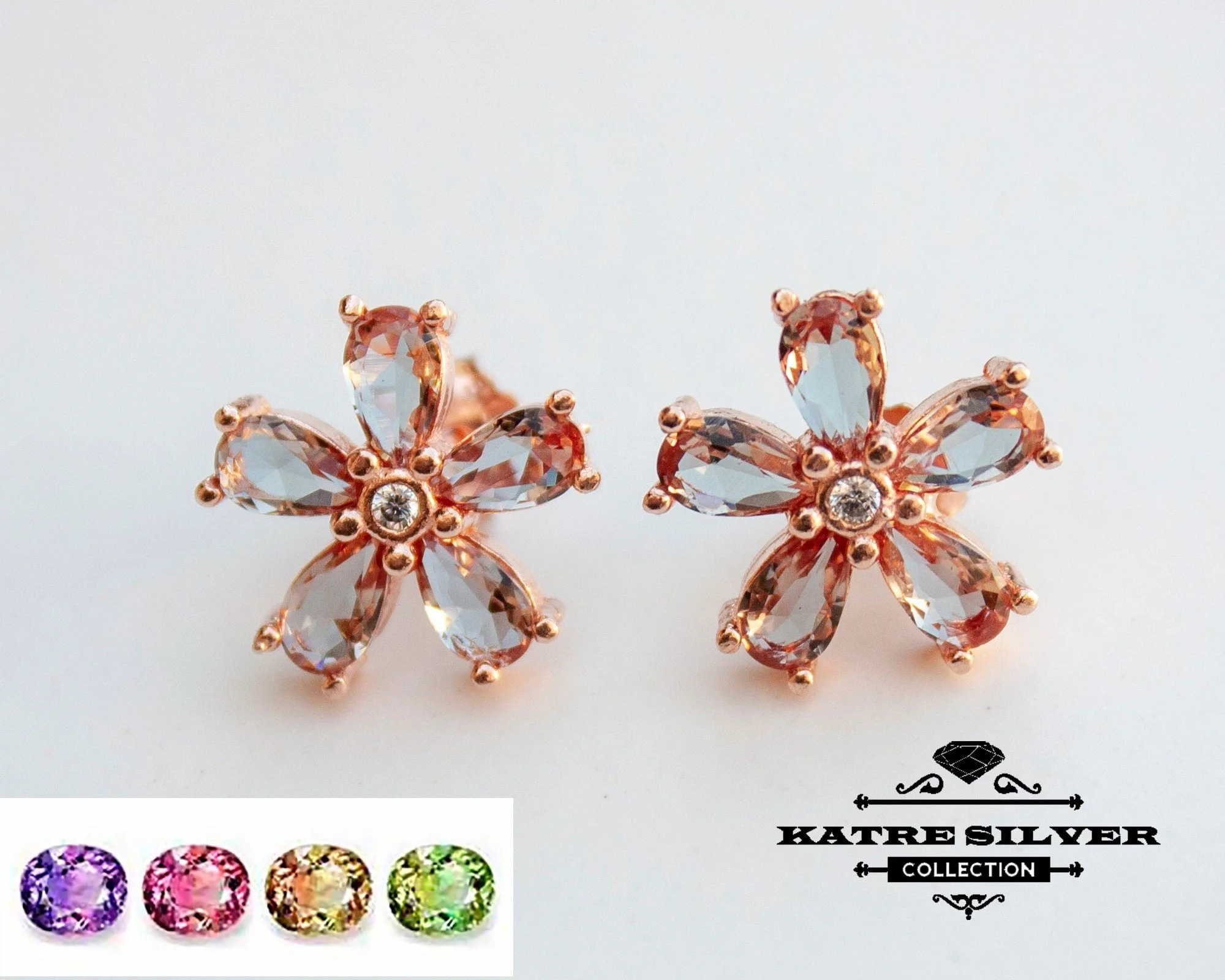 Color Change Sultanite Earring, Floral Earrings, Floral Jewelry, Flower Earring, Earring for Women, Rose Minimalist Earring, Gifts for Women