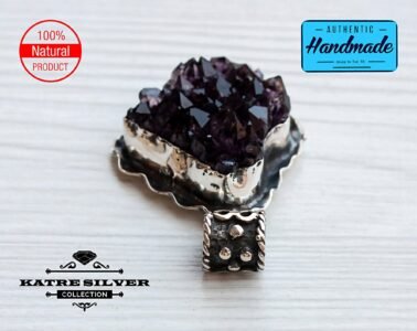 Unique Large Raw Amethyst Pendant Necklace Silver 925 – Handmade Rough Cluster Statement Jewelry Gift for Her - Image 7