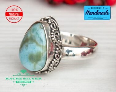 Silver Genuine Larimar Ring, Larimar Silver Ring, Larimar Ring, Blue Larimar, Larimar Jewelry, Statement Ring, Blue Stone Ring, Boho Ring - Image 4