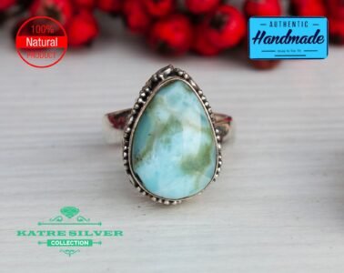 Silver Genuine Larimar Ring, Larimar Silver Ring, Larimar Ring, Blue Larimar, Larimar Jewelry, Statement Ring, Blue Stone Ring, Boho Ring - Image 3