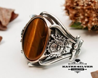 Unique Tiger Eye Turkish Mens Ring Silver 925 – Handmade Ottoman Style Statement Gemstone Ring Gift for Him - Image 4