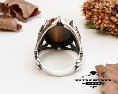 Unique Tiger Eye Turkish Mens Ring Silver 925 – Handmade Ottoman Style Statement Gemstone Ring Gift for Him - Image 7