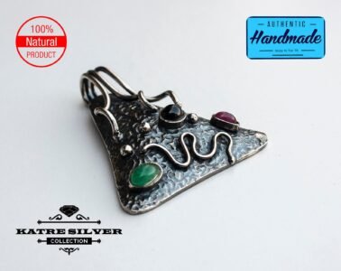 Unique Triangle Natural Stone Pendant Necklace Silver 925 – Handmade Multi Gemstone Geometric Jewelry Gift for Her - Image 3