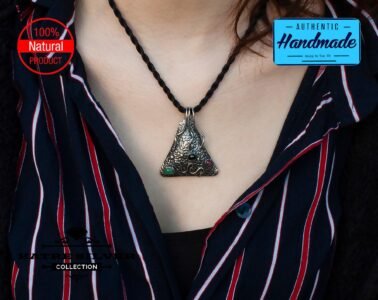 Unique Triangle Natural Stone Pendant Necklace Silver 925 – Handmade Multi Gemstone Geometric Jewelry Gift for Her - Image 2