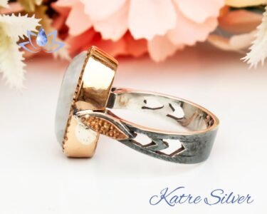 Unique Moonstone Ring Silver 925 – Handmade Oval Rainbow Moonstone Engagement Ring Natural Birthstone Ring Gift for Her - Image 5