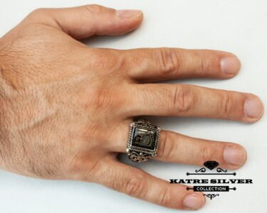 Mens Handmade Ring, Turkish Handmade Silver Men Ring, Ottoman Mens Ring, Black Agate Stone Men Ring, Gift for Him, 925k Sterling Silver Ring - Image 2