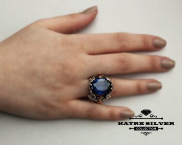 Unique Navy Blue Stone Ring 925 Silver – Handmade Dark Blue Gemstone Statement Ring Elegant Minimalist Gift for Her - Image 2