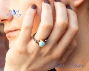 Natural Larimar Ring, Minimalistic Silver Ring, Larimar Ring, Sterling Silver, Larimar Statement Ring, Boho Ring, 92.5 Silver Ring - Image 2