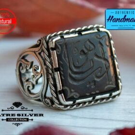 Mens Handmade Ring, Turkish Handmade Silver Men Ring, Ottoman Mens Ring, Black Agate Men Ring, Gift for Him, 925k Sterling Silver Ring