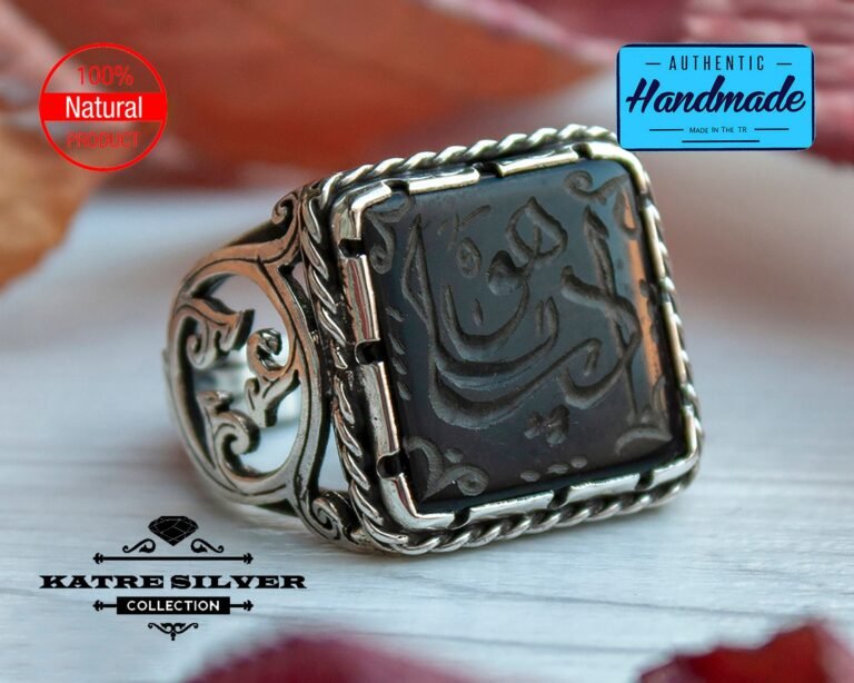 Mens Handmade Ring, Turkish Handmade Silver Men Ring, Ottoman Mens Ring, Black Agate Men Ring, Gift for Him, 925k Sterling Silver Ring