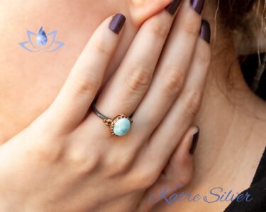 Natural Larimar Ring, Minimalistic Silver Ring, Larimar Ring, Sterling Silver, Larimar Statement Ring, Boho Ring, 92.5 Silver Ring - Image 4