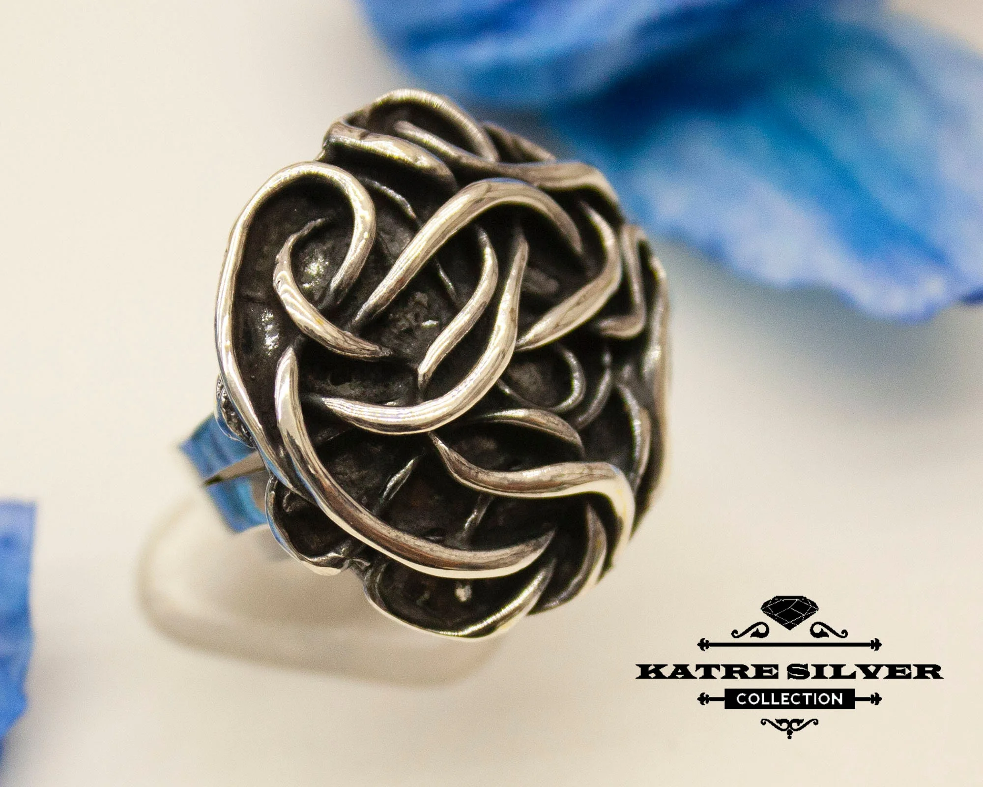 Solid Silver Vintage Ladies Ring, Ladies Fine Jewelry, Black Wire Ring, Authentic Ring, Trendy Ring, Modernist Ring, Silver Ladies Ring - Image 3