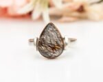Pear Cut Natural Black Rutilated Quartz Ring, Sterling Silver Ring, Natural Quartz Ring, April Birthstone, Vintage Pear Ring, Gift for Her - Image 5