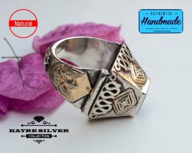 Unique Lapis Lazuli Ring Silver 925 – Handmade Square Turkish Snake Flower Design Gemstone Ring Gift for Her - Image 10