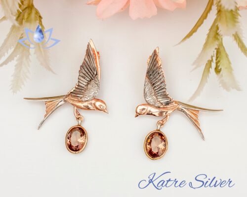 Color Change Stone Dove Bird Animal Earrings, Color Changing Designer Earrings, Animal Stud Earrings, Bird Earrings, Bird Lover Gift