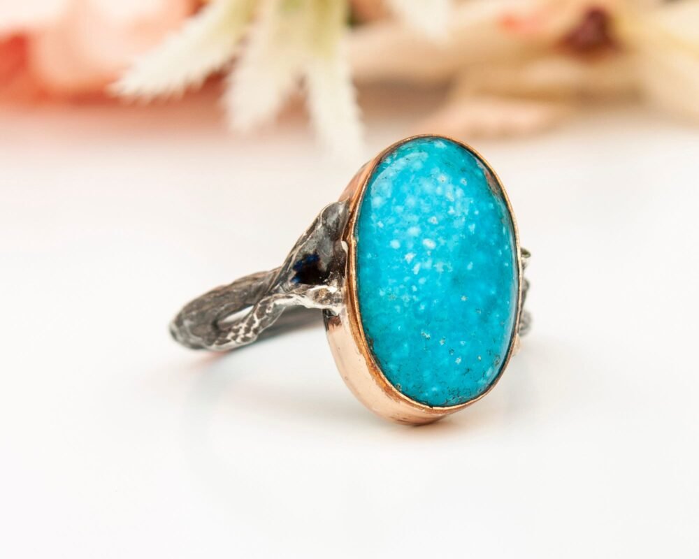 Large Raw Turquoise Ring, Precious Stone, Dainty Ring, Turquoise Stacking Ring, Blue Teal Ring, December Birthstone Ring, Birthday Gift