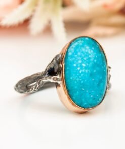 Large Raw Turquoise Ring, Precious Stone, Dainty Ring, Turquoise Stacking Ring, Blue Teal Ring, December Birthstone Ring, Birthday Gift
