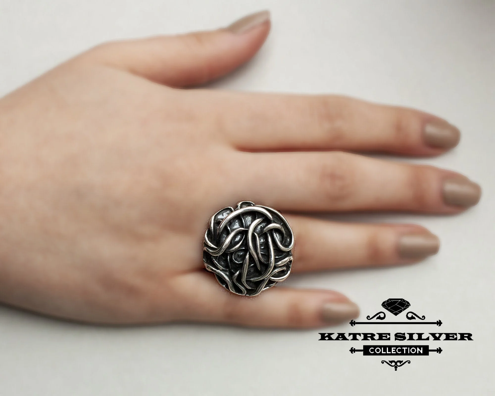 Solid Silver Vintage Ladies Ring, Ladies Fine Jewelry, Black Wire Ring, Authentic Ring, Trendy Ring, Modernist Ring, Silver Ladies Ring - Image 2