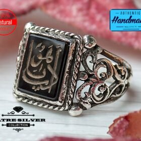 Mens Handmade Ring, Turkish Handmade Silver Men Ring, Ottoman Mens Ring, Black Agate Stone Men Ring, Gift for Him, 925k Sterling Silver Ring