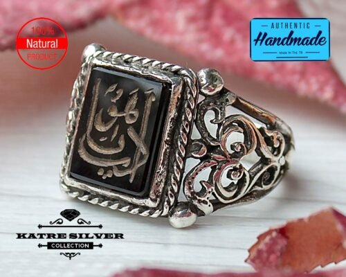 Mens Handmade Ring, Turkish Handmade Silver Men Ring, Ottoman Mens Ring, Black Agate Stone Men Ring, Gift for Him, 925k Sterling Silver Ring