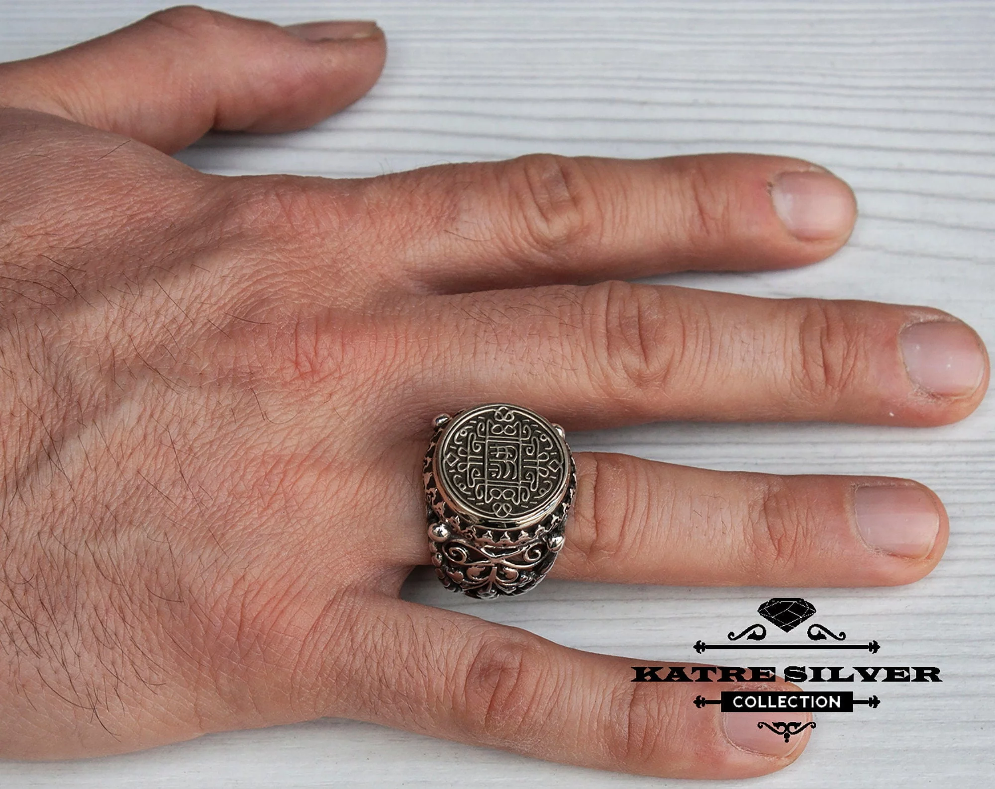 Unique Ottoman Seal Ring 925 Silver – Handmade Turkish Yavuz Sultan Selim Signet Ring Vintage Men Jewelry Gift for Him - Image 2