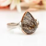 Pear Cut Natural Black Rutilated Quartz Ring, Sterling Silver Ring, Natural Quartz Ring, April Birthstone, Vintage Pear Ring, Gift for Her