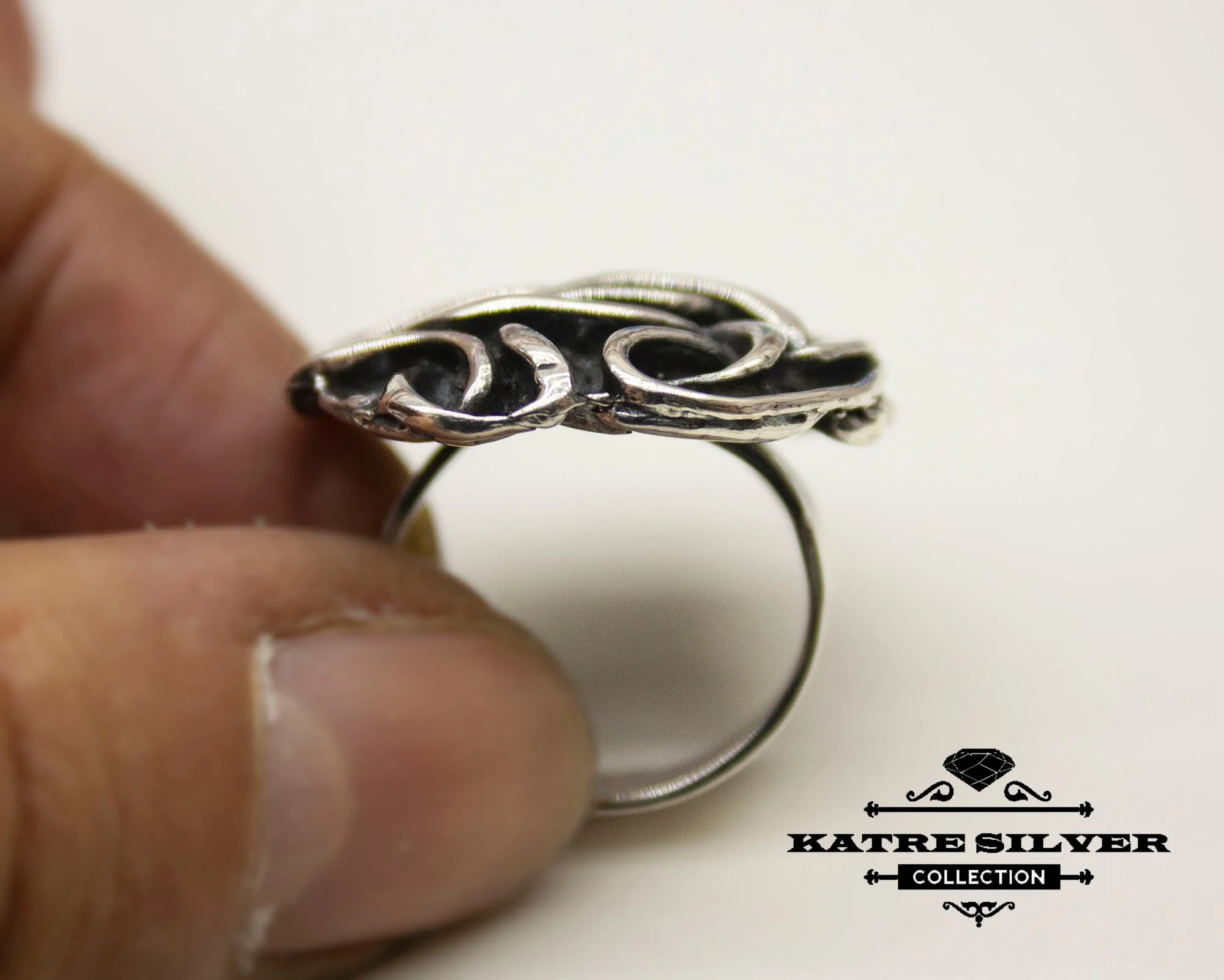 Solid Silver Vintage Ladies Ring, Ladies Fine Jewelry, Black Wire Ring, Authentic Ring, Trendy Ring, Modernist Ring, Silver Ladies Ring - Image 9