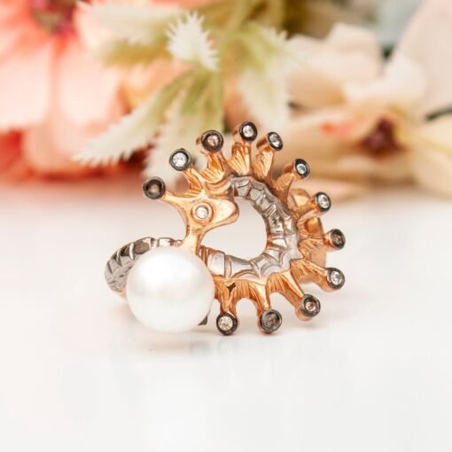 Elegant Pearl Illusion Ring,Pearl Ring, Pearl Cuff Ring, Sea Horse Model Ring, A Precious Ring, A Unique Gift