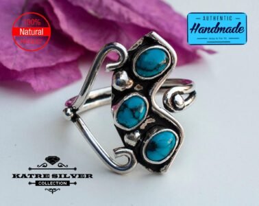 triple stone turquoise ring silver 925 handmade