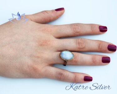 Unique Moonstone Ring Silver 925 – Handmade Oval Rainbow Moonstone Engagement Ring Natural Birthstone Ring Gift for Her - Image 2
