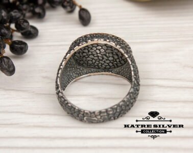 Unique Agate Turkish Mens Ring Silver 925 – Handmade Ottoman Bronze Detail Statement Ring Gift for Him - Image 7