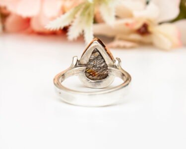 Pear Cut Natural Black Rutilated Quartz Ring, Sterling Silver Ring, Natural Quartz Ring, April Birthstone, Vintage Pear Ring, Gift for Her - Image 8