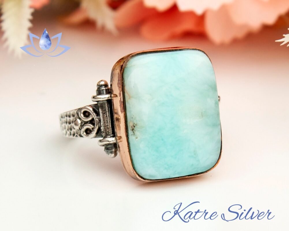 Natural Larimar Ring, Ocean Larimar Ring, Larimar Silver Ring, Sterling Silver Ring for Women, 92.5 Silver Ring, Larimar Statement Ring