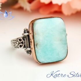 Natural Larimar Ring, Ocean Larimar Ring, Larimar Silver Ring, Sterling Silver Ring for Women, 92.5 Silver Ring, Larimar Statement Ring
