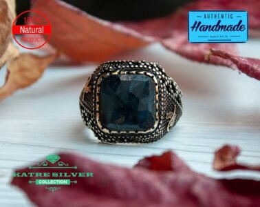 Unique Sapphire Mens Ring Silver 925 – Handmade Celtic Statement Turkish Silver Ring Gift for Him - Image 2