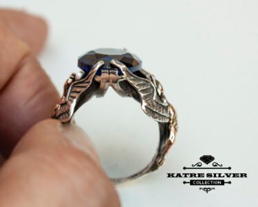 Unique Navy Blue Stone Ring 925 Silver – Handmade Dark Blue Gemstone Statement Ring Elegant Minimalist Gift for Her - Image 8
