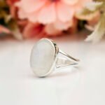 Rainbow Moonstone Ring, Sterling Silver Rings for Women, Boho Simple Ring with Big Stone, Birthstone Gemstone Ring Jewelry - Image 5