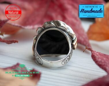 Unique Bloodstone Mens Ring Silver 925 – Handmade Turkish Ottoman Statement Ring Natural Gemstone Gift for Him - Image 8