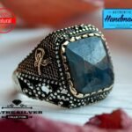 Sapphire Statement Ring Unique Mens Ring Celtic Handcrafted Silver Rings Massive Ring Unique Mens Ring Sapphire Silver Ring Turkish Jewelry