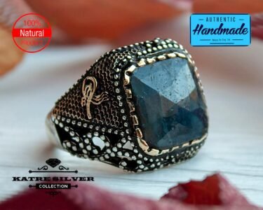 sapphire mens ring silver 925 handmade celtic