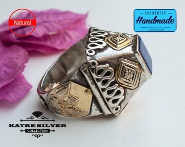Unique Lapis Lazuli Ring Silver 925 – Handmade Square Turkish Snake Flower Design Gemstone Ring Gift for Her - Image 6